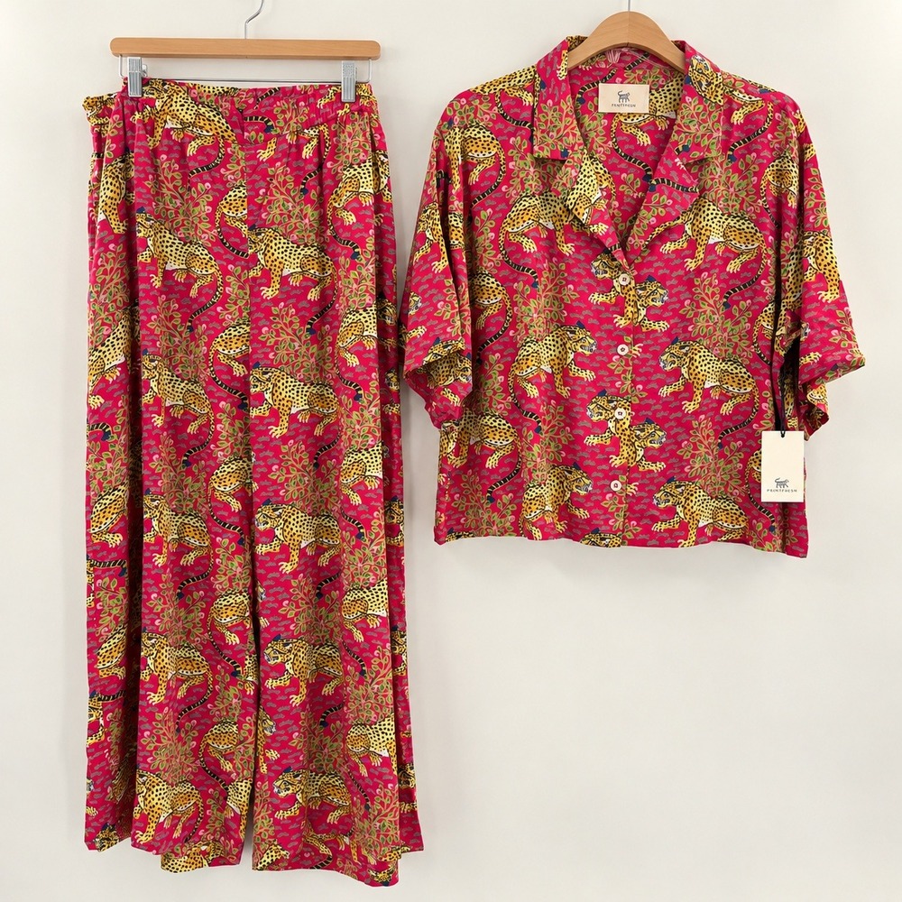 Printfresh Bagheera Leopard Pajama Set Women Large Pink Dopamine Resortwear